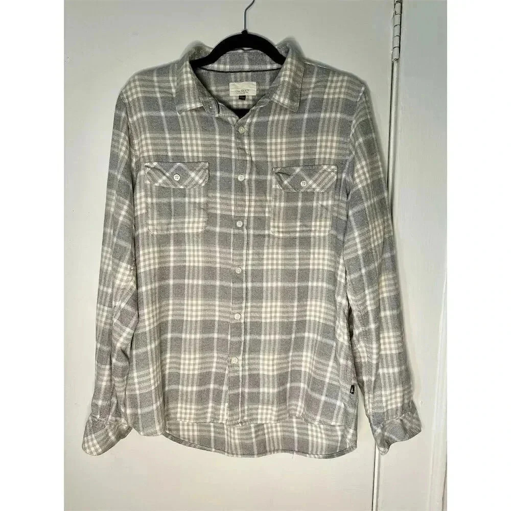 Civil Society women’s Grey Plaid Flannel Button-Up Shirt Size L 02
